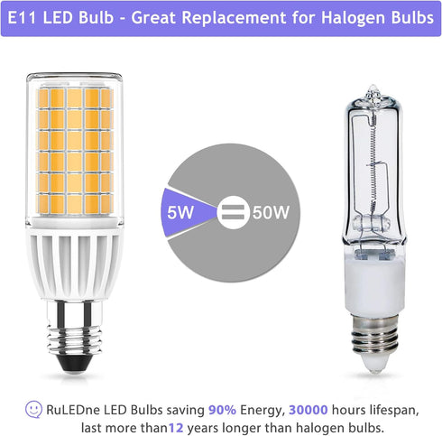 E11 LED Bulb 5W Dimmable, 50W or 60W E11 Halogen Replacement, Warm White 3000K, 5 Pack
