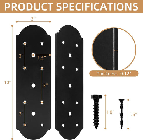 I Shape Steel Flat Bracket, 4 Pcs 10" X 3" Flat Fixing Mending Plates with Screws Set for Wood Lumber Timber Connectors
