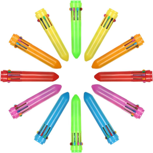 HESTYA 12 Pcs Multicolor Ballpoint Pen - 10-in-1 Christmas Shuttle Pens, 0.5 mm Retractable Neon Pens