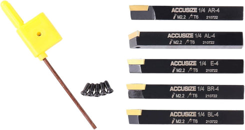 Accusize Industrial Tools 5 Pc Indexable Turning Tool Set, 1/4'' by 2'' Oal, with Tcmt1.8(1.5) Carbide Inserts