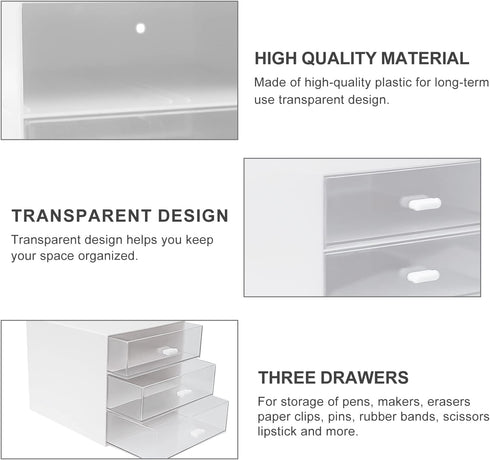 Desk Organizer with Drawer, Plastic Storage Box for Office Stationery Supplies, Desktop Organizer for School Home (3