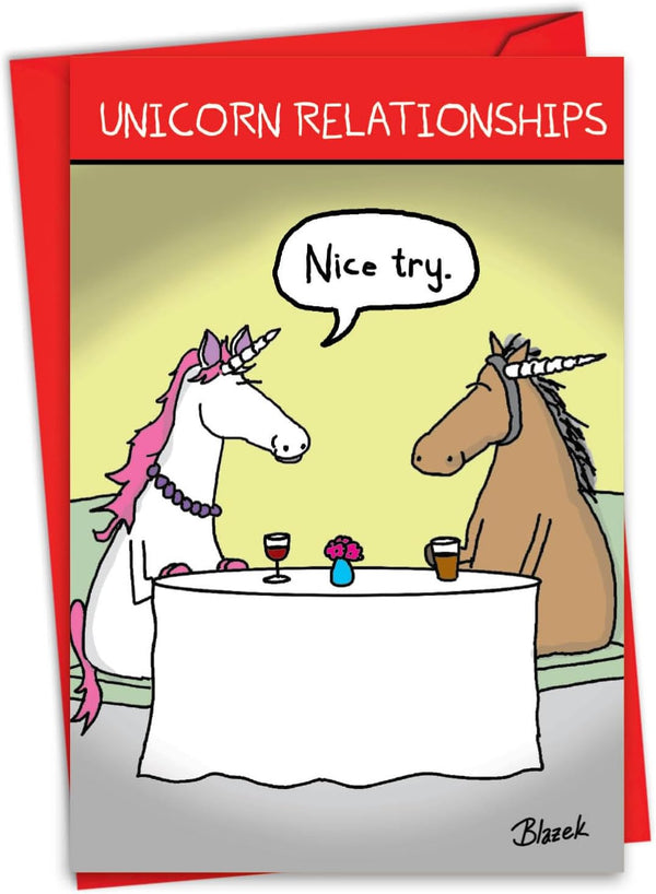 NobleWorks Animal Love Funny Valentine's Day Card with Envelope - Cute Unicorn Relationships C3158VDG