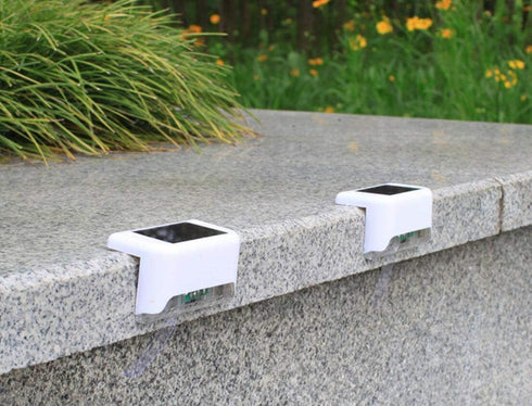 1 4 Pack Solar Powered Step Lights for Outdoor Stairs, Railing, Fence Post, Pathway, Yard, Patio - LED, White