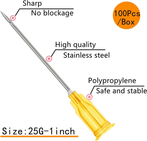 100 Pack 3ml/cc Luer Lock Plastic Syringe with 25Ga Needle, Lab Measuring Tools for Industrial Dispensing