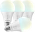 LUXRITE A19 LED Light Bulb, 75 Watt Equivalent, Dimmable, 5CCT Selectable, 1100LM, Standard LED Bulbs 11W, 4 Pack