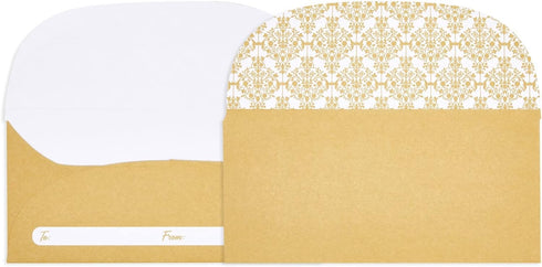 Juvale 100 Pack Gold Money Envelopes for Cash Gifts, Decorative Design for Birthdays, Graduations, Weddings (7x3 In)