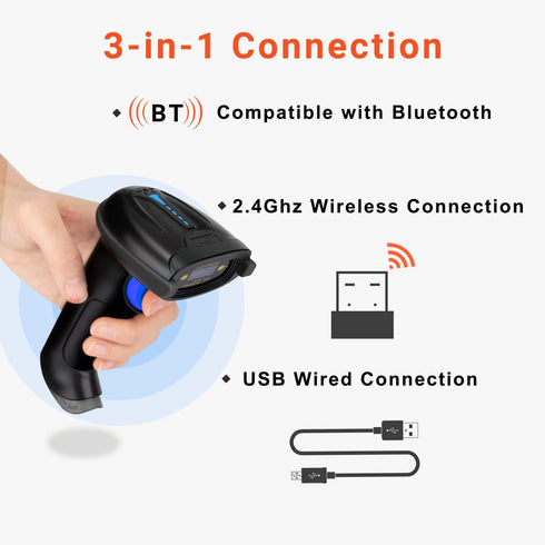 Tera Pro 1D Wireless Barcode Scanner, 3 in 1 Bluetooth & 2.4G Wireless & USB Wired CCD Cordless Bar Code Reader for
