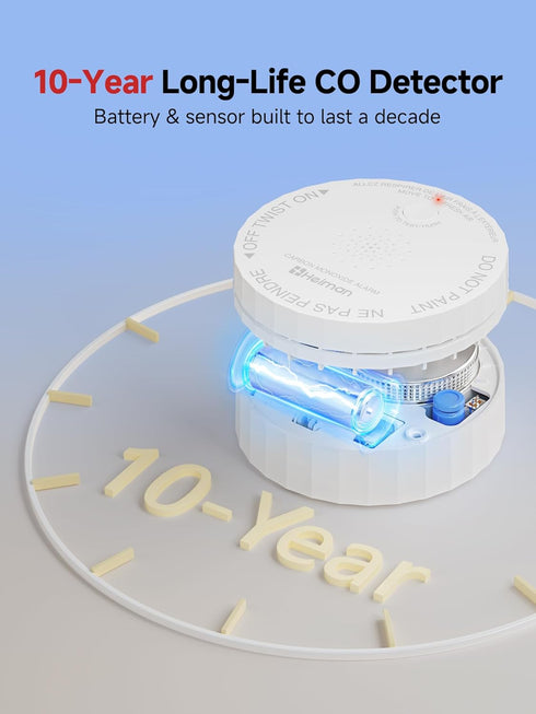 HEIMAN 2034 5th 10-Year 85 Carbon Monoxide Detectors, Nano-Sized Portable CO Alarm Battery Powered, UL Certified