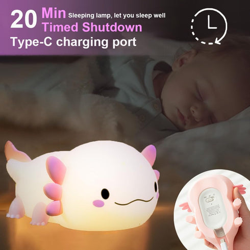 +1) magical JD Axolotl Night Light for Kids Bedroom, Animal Silicone Nursery Night Lamp Touch Dinosaurs Nightlights USB