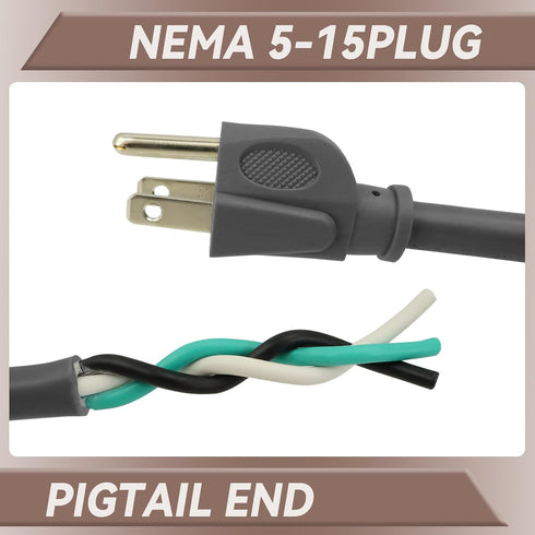 Industries Inc 3-Wire Appliance and Power Tool Cord, 3 ft, 14 AWG, 15A/125V AC, Grey, 2 Pack