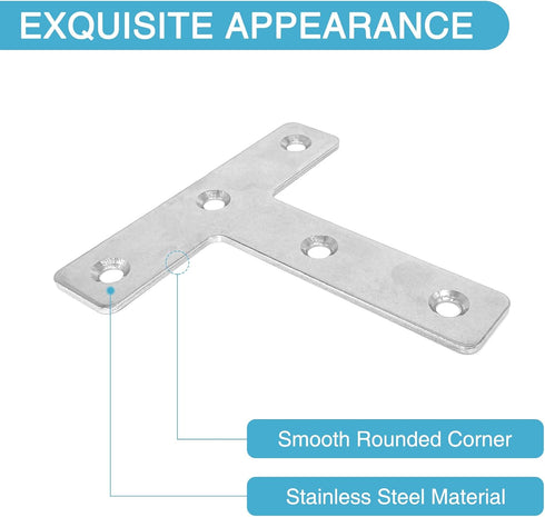 8PCS 3.23'' x 3.23'' T Shape Flat Bracket, Stainless Steel Mending Plate for Wood Furniture with 40PCS Screws
