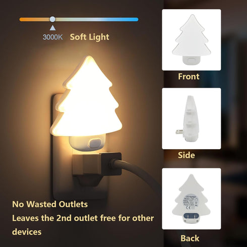 4-Pack Dimmable LED Night Lights Plug into Wall, Christmas Tree Night Light for Kids, White Warm Nightlight