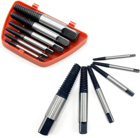 6PCs Damaged Screw Extractor Kits, Chrome-vanadium Steel Stripped Screw Extractor Broken Bolt Remover