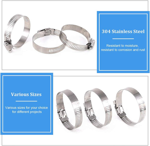 Glarks 20Pcs 304 Stainless Steel Worm Gear Hose Clamps Assortment Kit, 40-63MM Range for Plumbing