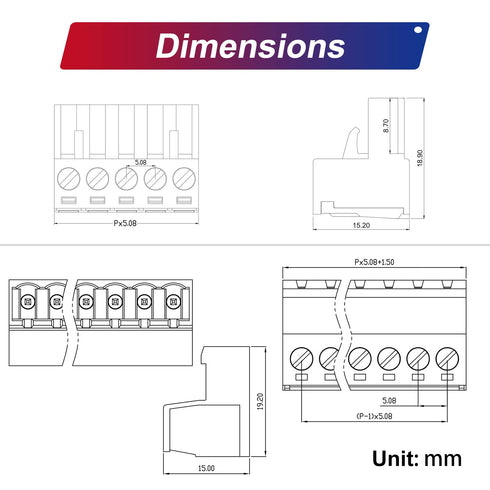 5 Pin Male & Female Phoenix Type Connector No Soldering Green PCB Screw Terminal Block 2 Set 5.08mm 5 Pole