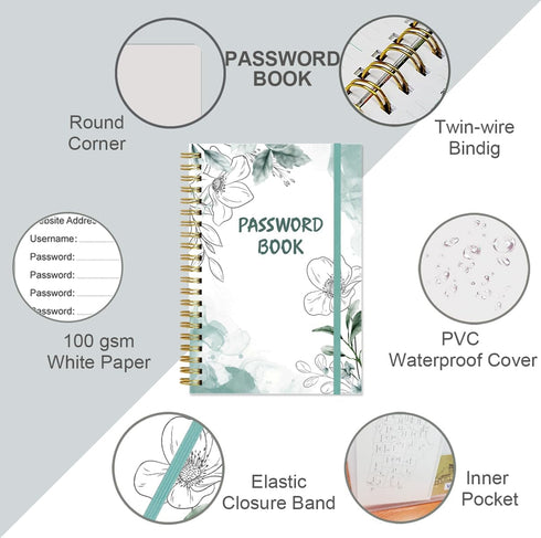 Simplified Password Book with Alphabetical Tabs, Small Pocket Size Password Keeper Journal for Computer Logins (Teal)
