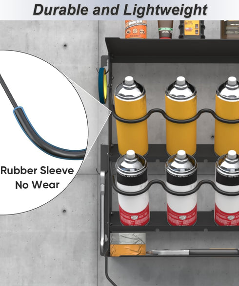 8 2 Spray Paint Can Holder with Paper Towel Holder for Home Garage Organizer, Wall Mount Paint Bottle Tool Utility