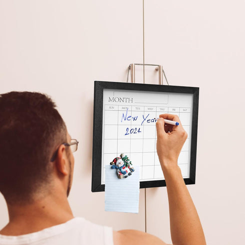 Umtiit Monthly Calendar Dry Erase Whiteboard, 11.8 x 11.8 inch Black Wood Frame for Planning and Scheduling