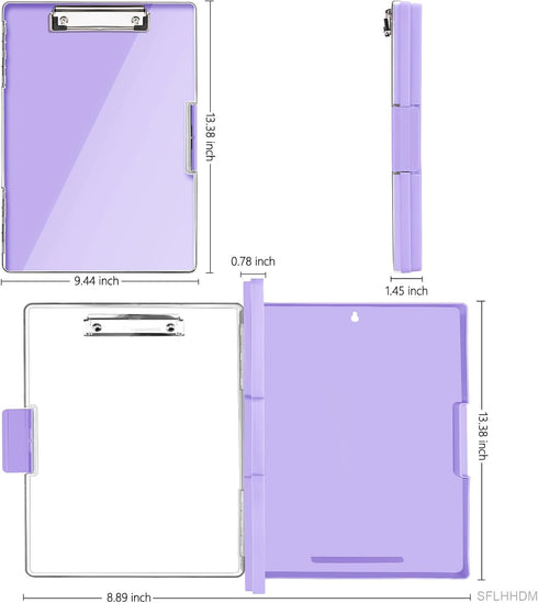 Clipboard with Storage,Heavy Duty Clip Boards 8.5x11 with 2 Storage Case,Clear Visible Top Panel Storage Clipboards,Side Opening Clip Boards,Nursing Clipboard Folder Case for Office Supplies-Purple by SFLHHDM