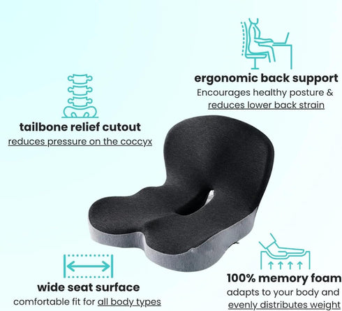 Kurbetts Orthopedic Cushion,Ergonomic Memory Foam L-Shaped Integrated Seat Cushions with Adjustable Strap,Ultra