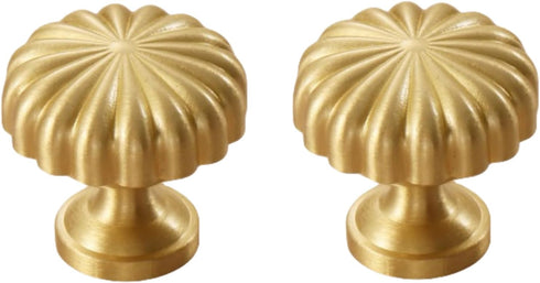 SANCHAKOU Drawer Handles Knobs 2 Pack Wardrobe Pumpkin Shaped Handle Brass Drawer Round