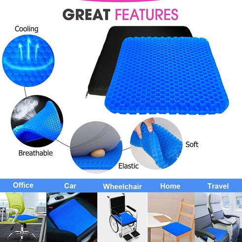 Helishy 17x17inch Extra Large Gel Seat Cushion, Double Thick Egg Gel Cushion for Pressure Pain Relief, Breathable