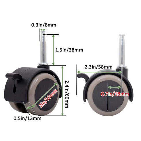 KYYQXSM Set 4 Brakes,2" 265lb,Double M8x38mm,with of Child Crib Caster Rubber Swivel Cot Castors with Furniture
