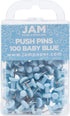 JAM PAPER Colorful Push Pins, Baby Blue Pushpins, 100/Pack
