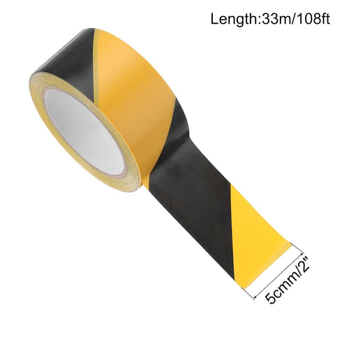uxcell Warning Safety Stripe Tape, Black Yellow PVC Adhesive for Wall, Floor, Pipes Marking, 2 Inch x 108 Ft