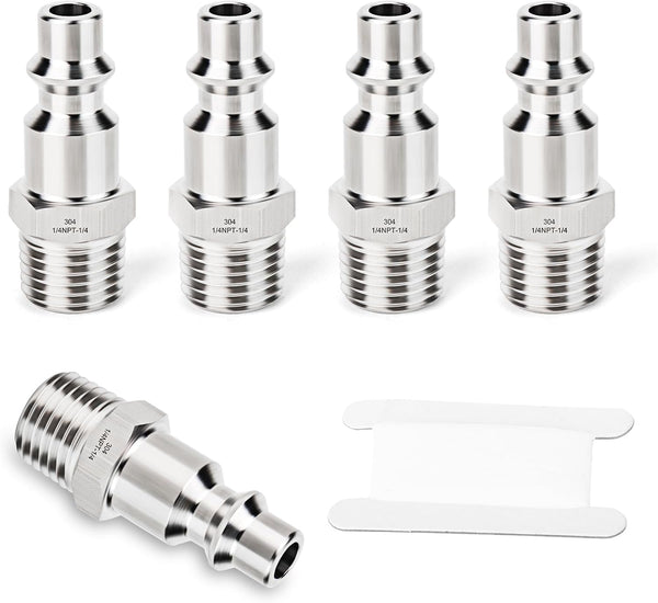 GASHER 5PCS Industrial Air Plug, 304 Stainless Steel 1/4"NPT Male High Flow Pneumatic Plugs