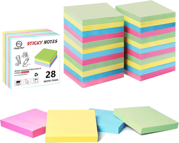 Sticky Notes 3x3 Inches Bulk, 28 Pack 2800 Sheets Colored Self-Stick Pads for Office, School, and Home