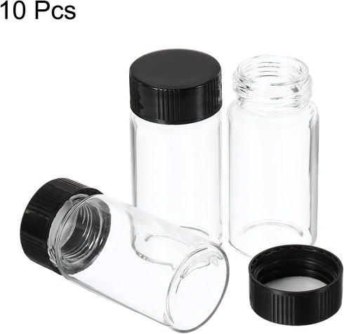 PATIKIL 20mL Reagent Media Bottle, 10 Pack Round Glass Storage Bottles Plastic Screw Cap for Lab Home, Clear by PATIKIL