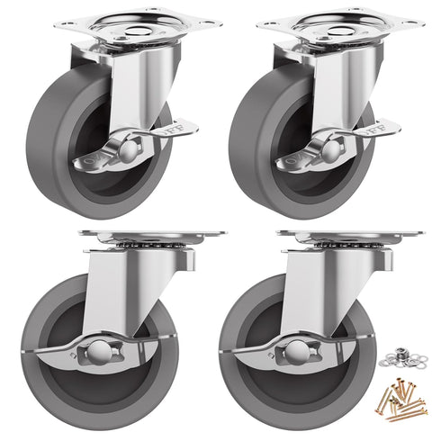 3 Inch Set 4, Caster Wheels, Casters of Heavy Duty Caster with Brake, Locking Castors with Rubber WheelPlate Swivel