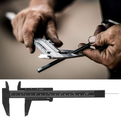 Plastic Vernier Caliper 150mm, High Accuracy 0.05mm Resolution, Double Sided Scale for Makeup, Student, Home (Black)
