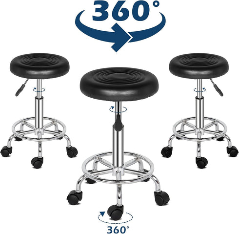 Generic Adjustable Black PU Leather Rolling Stool