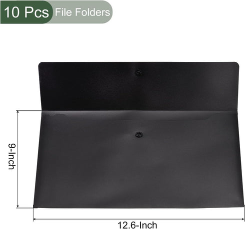 YOKIVE 10 Pack File Folders, A4 Size Envelope Files Bag Plastic Document Pockets with Snap Button, Great for Office(Black) by YOKIVE