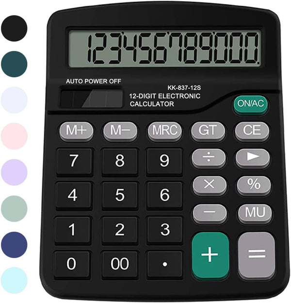 Office Desk Calculator, Cute Dual Power Basic Calculator with Big Button Large Display for Kids and School (Black)