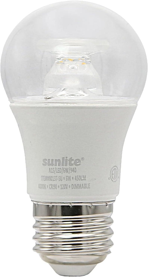Sunlite 80137 LED A15 Appliance Clear Light Bulb, 6W (40W Equivalent), 450 Lumens, 4000K Cool White, Medium Base, 1