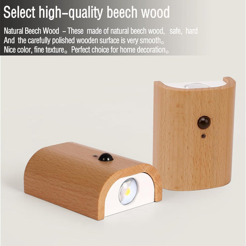 1-Pack 2700K LANDGOO Wood Step Light with Motion Sensor, Rechargeable Stair Night Light, Beech Wood Warm White LED Wall