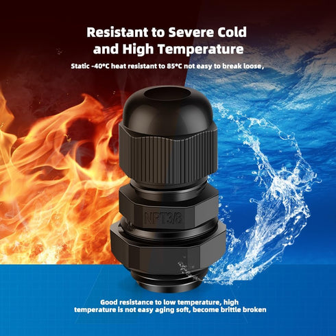 Cable Gland 12 Pack, 3/8" NPT Waterproof Adjustable Connector Strain Relief Cord Connectors with Gaskets