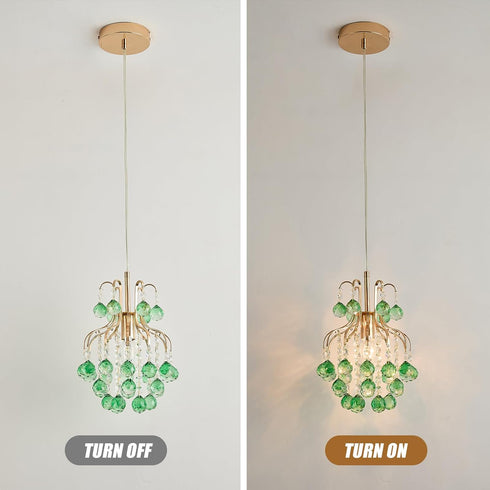 Stylish Mini Crystal Chandelier with Golden Finish and Green Shade