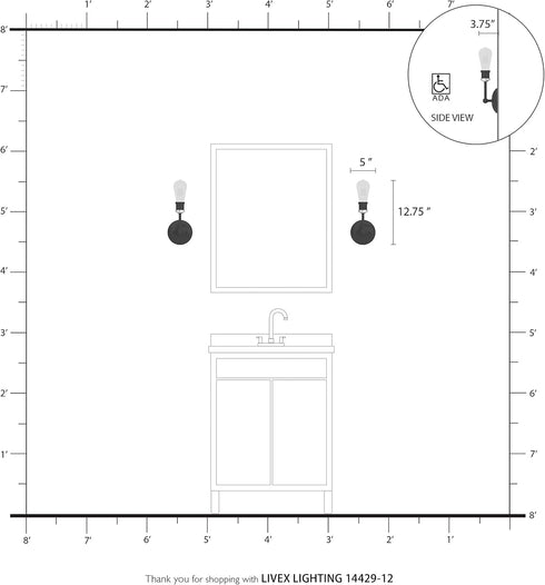 14429-12 1 Livex Lighting Lansdale Light ADA Vanity Sconce, Satin Brass