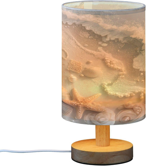ALAZA Stylish Shells Starfish Beach Bedside Table Lamp with USB Port for Bedroom Nightstand Lamps Night Light Linen