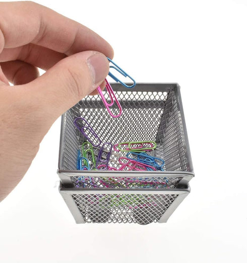 HAHIYO Stackable Paper Clip Mesh Holder Cup, 2 Pack Silver Paperclip Holder for Desk Drawer Organizer