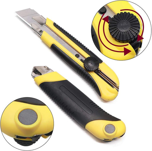 25MM Heavy Duty Utility Knife with 10pcs SK-5 Retract Blades, Rubber Grip Box Cutter for DIY Crafts