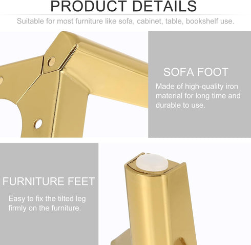 Roleader 4 12cm Pcs Metallic Gold Metal Furniture Legs Cabinet Sofa Support Feet Y-Shaped Modern Replacement for Sofa