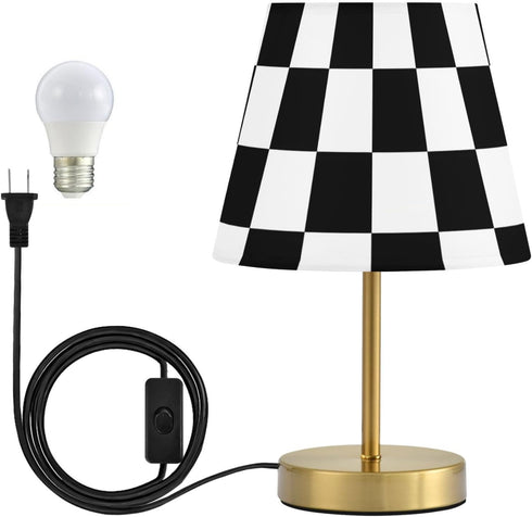 Dimmable ALAZA Table Lamp for Bedroom Nightstand White Black Buffalo Plaid Checked Desk Bedside Lamp with USB Port