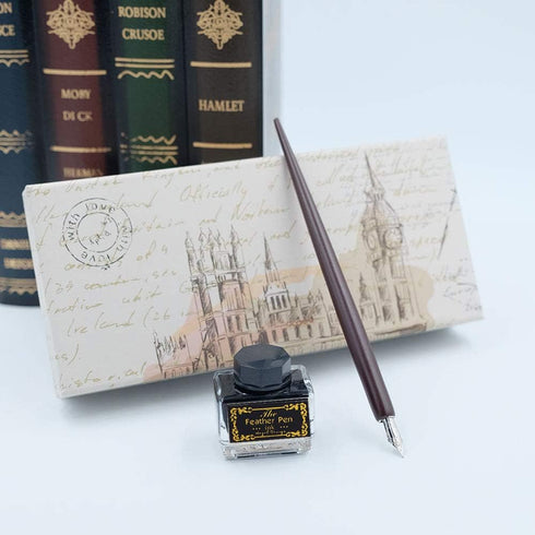 OPENDGO Calligraphy Pens Set - Handcrafted Wooden Dip Pen Calligraphy Set with 11 Nibs & Black Ink