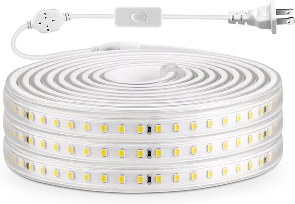 AIMENGTE Outdoor LED Strip Lights Waterproof, 16.4ft 600 LEDs, 6500K Cool White