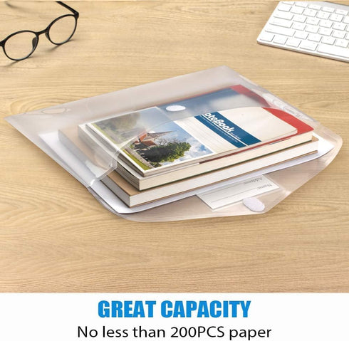 Sooez 5 Pack Plastic Envelopes, Clear Document Folders, US Letter A4 Size File Envelopes with Label Pocket